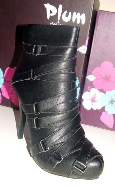 size 4   New boxed plum delicious black bandage fetish boots - HOT ITEM.