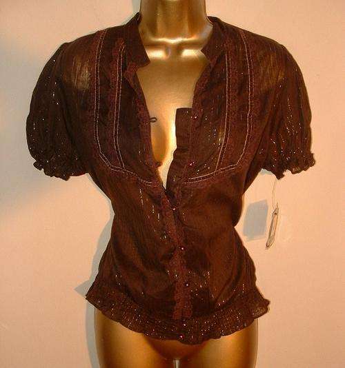 14 / 38 Brand new choc brown and silver ladies shirt elastic waist