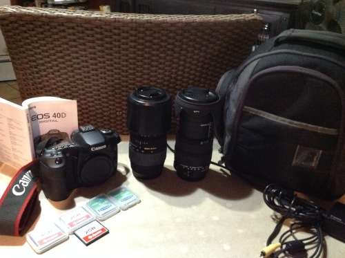 CANON EOS 40D CAMERA WITH TWO LENSES AND A BAG