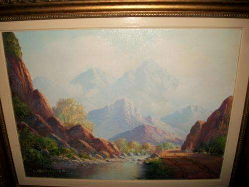 LES ALBERTYN OIL ON BOARD FRAME. SIZE 80CM X 60CM INCLUDING FRAMED