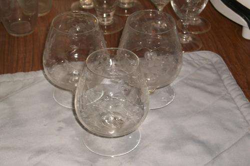 3 X BRANDY GOBLETS GRAPE DESIGN