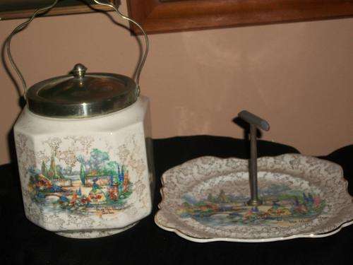 1X COOKIE JAR PLUS 1X CAKE PLATE. SANDLAND WARE