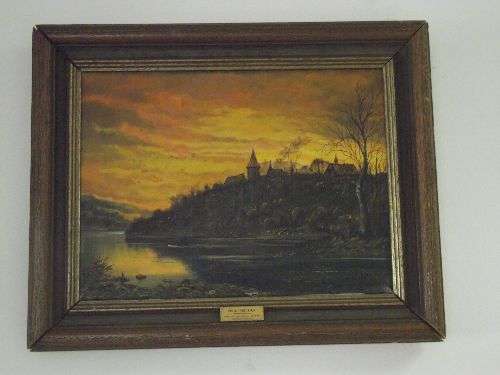 Oil painting by Orig Fischer with frame included - frame needs refitting.