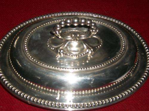 SILVER PLATE DISH WITH LID. HEAVY AND SOLID