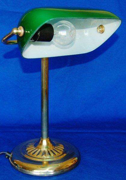 BANKERS DESK LAMP, BRASS WITH GLASS SHADE SIZE;