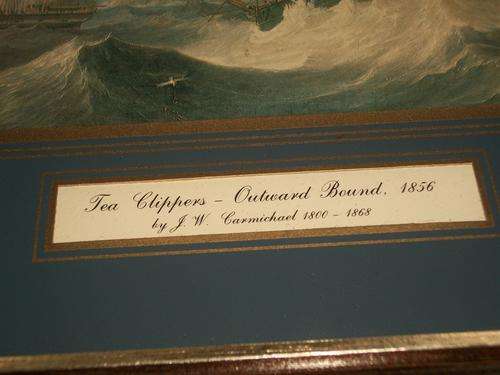 FRAMED BEHIND GLASS. TEA CLIPPERS OUTWARD BOUND 1856 BY J.W. CARMICHAEL 1800-1868