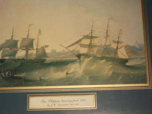 TEA CLIPPERS LEAVING PORT 1854. BY J.W. CARMICHAEL 1800-1868