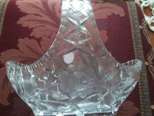 LEAD CRYSTAL BASKET, ROSE DESIGN, HEAVY