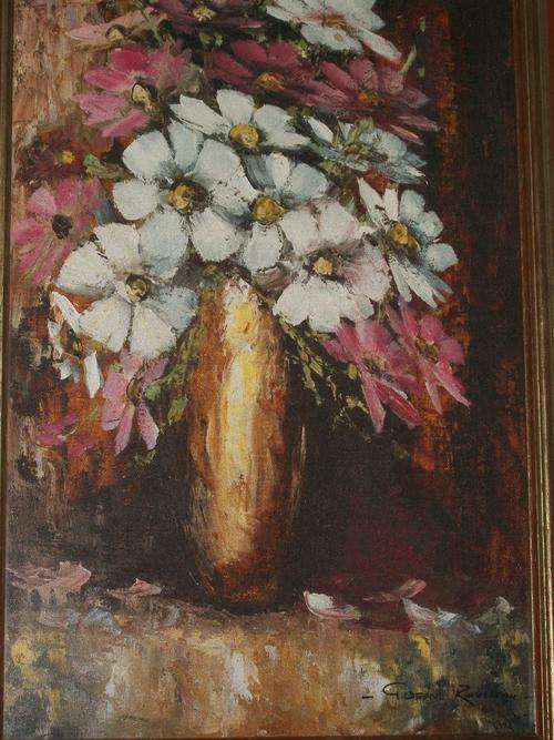GIDEON ROUSSEAU. OIL ON BOARD FRAMED BEHIND GLASS. SIZE` 70CM X 43CM INCLUDING FRAME