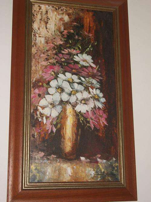 GIDEON ROUSSEAU. OIL ON BOARD FRAMED BEHIND GLASS. SIZE` 70CM X 43CM INCLUDING FRAME