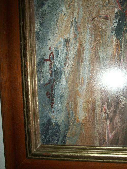 GIDEON ROUSSEAU PAINTING FRAMED BEHIND GLASS. SIZE, 100CM X 65CM INCLUDING FRAME