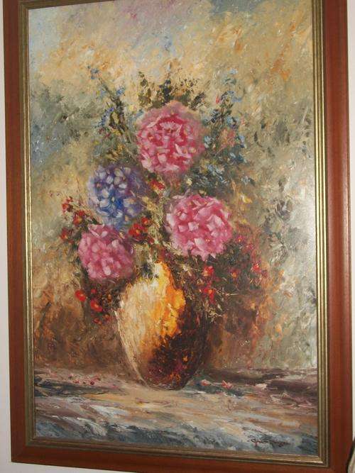 GIDEON ROUSSEAU PAINTING FRAMED BEHIND GLASS. SIZE, 100CM X 65CM INCLUDING FRAME