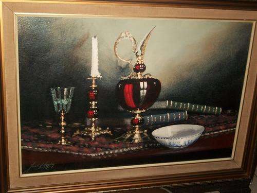 DENZIL HERRING OIL ON BOARD FRAMED. SIZE: 106CM X 72CM INCLUDING FRAME.