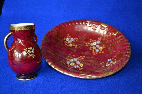 CROWN DEVON VASE AND BOWL. Bowl 25cm + Vase 13cm
