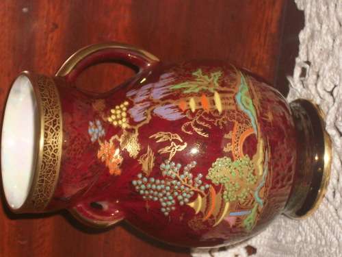 CROWN DEVON VASE AND BOWL. Bowl 25cm + Vase 13cm