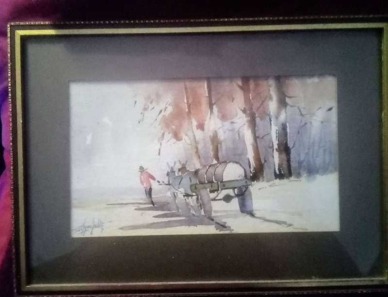 J.MANEFELDT WATER COLOUR FRAMED BEHIND GLASS. SIZE: 37CM X 27CM INCL GLASS.