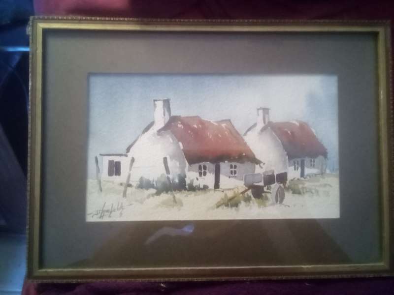 J. MANESFIELDT WATER COLOUR BEHIND GLASS. SIZE: 37CM X 27CM INCL FRAME