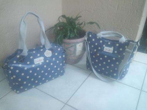 COTTON ROAD-BLUE WITH BAIGE POLKA DOTS MESSENGER BAG..