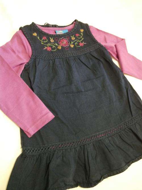 LOVELY GIRL'S DENIM DRESS AND LNG SLEEVE T-SHIT SET, TOO CUTE