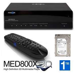 Mede8er MED800X3D 3D Media Player + 1TB Internal HDD + Remote (New)