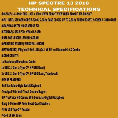 HP Spectre 13 UltraBook Intel Core i5 256GB SSD/8GB RAM