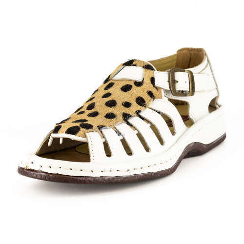 Omega Kgosi - White Soft Saddle Leather & Cheetah Print Sandals