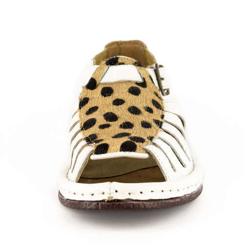 Omega Kgosi - White Soft Saddle Leather & Cheetah Print Sandals