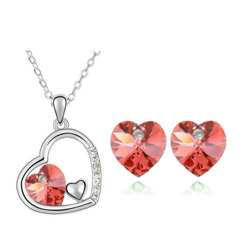 WHITE GOLD PLATED AUSTRALIAN CRYSTAL HEART SHAPE NECKLACE AND EAR RING SET