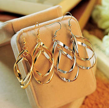 WHOLESALE FASHION DOUBLE POPULAR DANGLING EAR RINGS IN SILVER PLATED OR GOLD PLATED