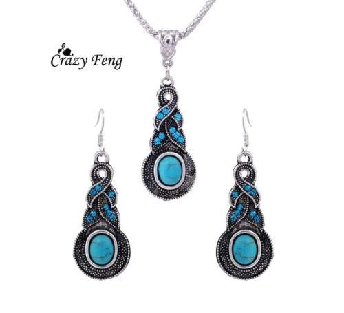 3 PCS TIBETAN SILVER CZ CRYSTAL CHAIN PENDANT SET