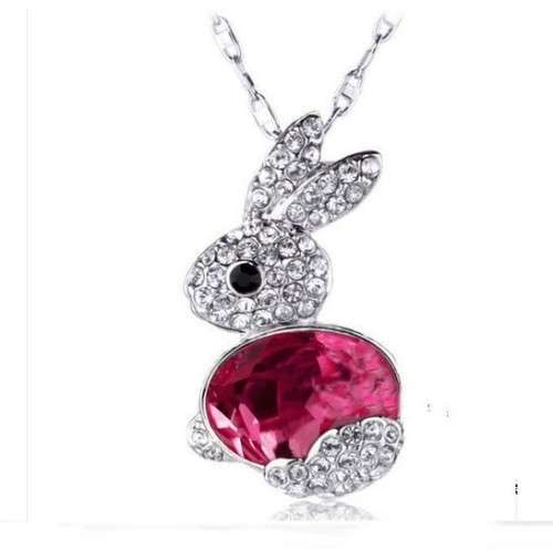 PINK CRYSTAL BUNNY PLATED SILVER