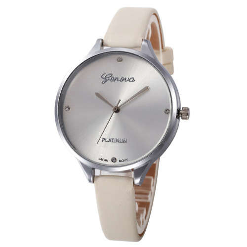 SUPER SLIM CASUAL GENOVA ANALOG FAUX LEATHER CREAM WATCH