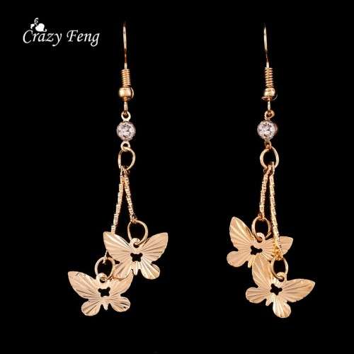 GOLD PLATED METAL BUTTERFLY DROP & DANGLE EARRINGS