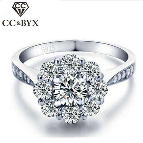 ***EXQUISITE*** S925 STERLING SILVER FLOWER SHAPE RING WITH CUBIC ZIRCONIA - SIZE 6