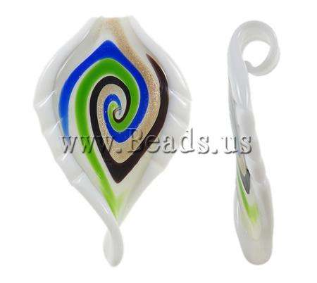 GOLD SAND LAMPWORK LEAVE PENDANT WITH CHAIN 9X 10 MM X7 MM HOLE
