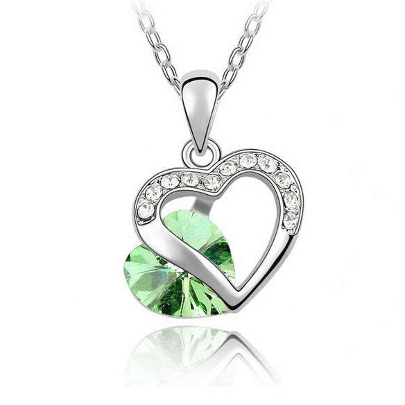 SILVER PLATED BLUE CRYSTAL HEART NECKLACE WITH CHAIN 18 INCH