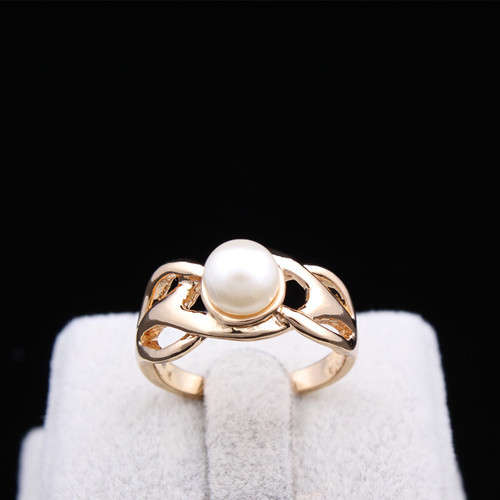 18 KT GOLD PLATED DESIGN FAUX PEARL KNOT RING SIZE 8