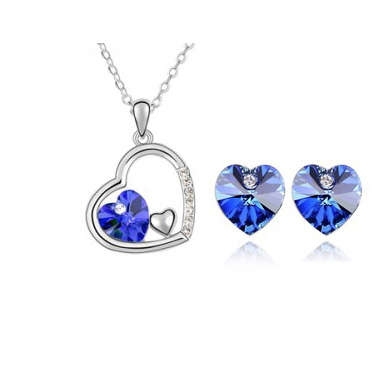WHITE GOLD PLATED AUSTRALIAN CRYSTAL HEART SHAPE NECKLACE AND EAR RING SET