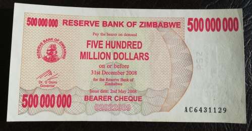 Zimbabwe 500 Million Dollars 2008
