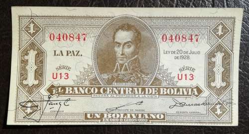 Bolivia, 1 Boliviano, 1928