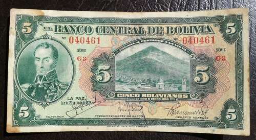 Bolivia, 5 Bolivianos, 1928