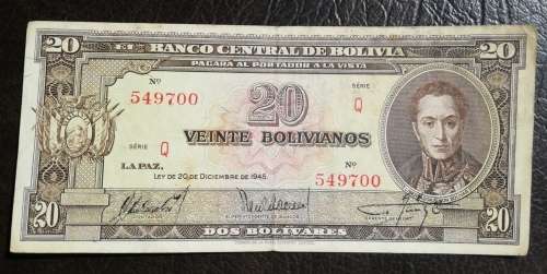 Bolivia, 20 Bolivianos, 1945