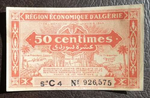 Algeria, 50 Centimes, 1944