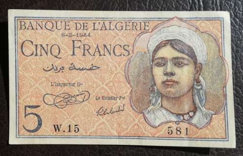 Algeria, 5 Francs, 1944