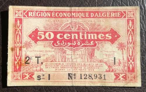 Algeria, 50 Centimes, 1944