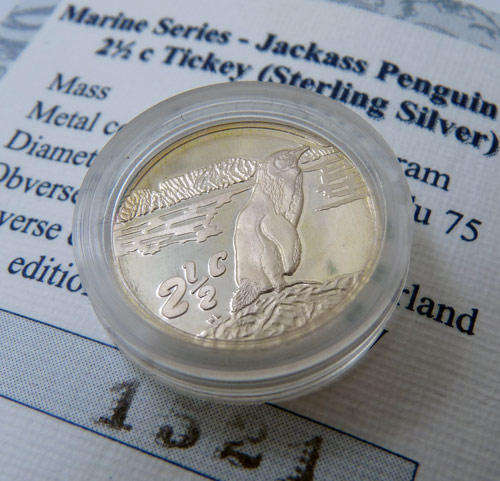 Scarce Silver Proof tickey - jackass Penguin coin # 207
