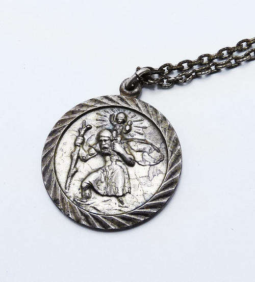 VERY OLD st Christopher pendant & Chain in solid sterling silver