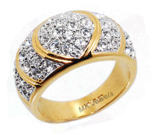 Gorgeous micropave wide diamond cz 18ct GP ring - Size 8