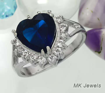 GORGEOUS!!! Simulated Heart shaped Sapphire & diamond Ring - Size 8.5
