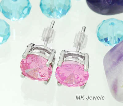 Gorgeous Simulated 8mm brillaint round cut pink diamond stud earrings